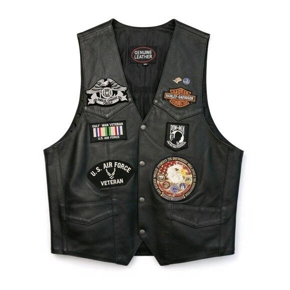 Vintage Men's Sz. XL Custom Patchwork Snap Button Biker Vest